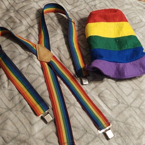 🌈 rainbow hat and suspenders set - Picture 2 of 9